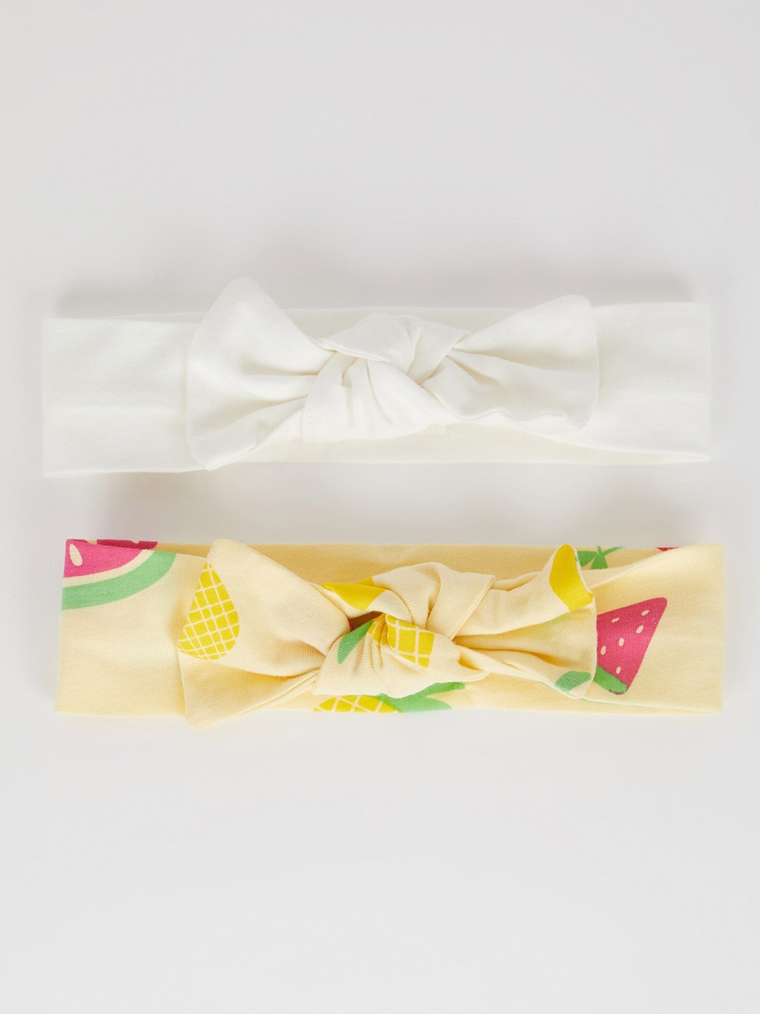 

DeFacto Girls Set Of 2 Yellow and White Printed Cotton Headbands