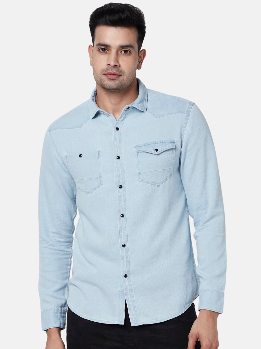 

SF JEANS by Pantaloons Men Blue Solid Slim Fit Casual Shirt