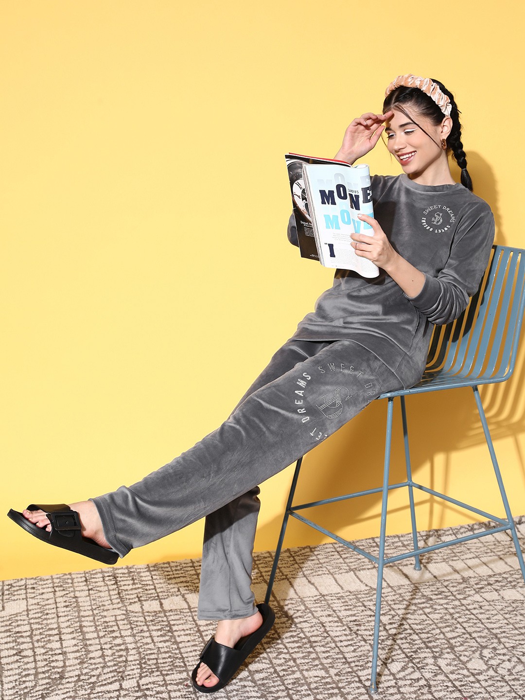 

Sweet Dreams Women Grey Solid Sweatshirt with Track Pants