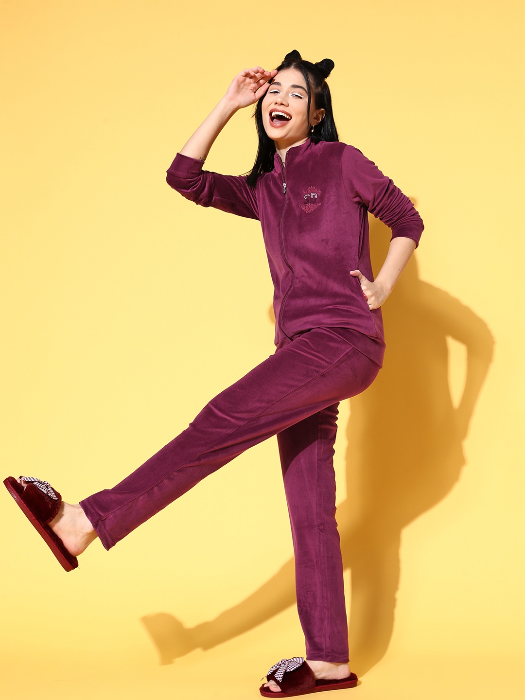 

Sweet Dreams Women Beautiful Burgundy Solid Sweatshirt with Track Pants