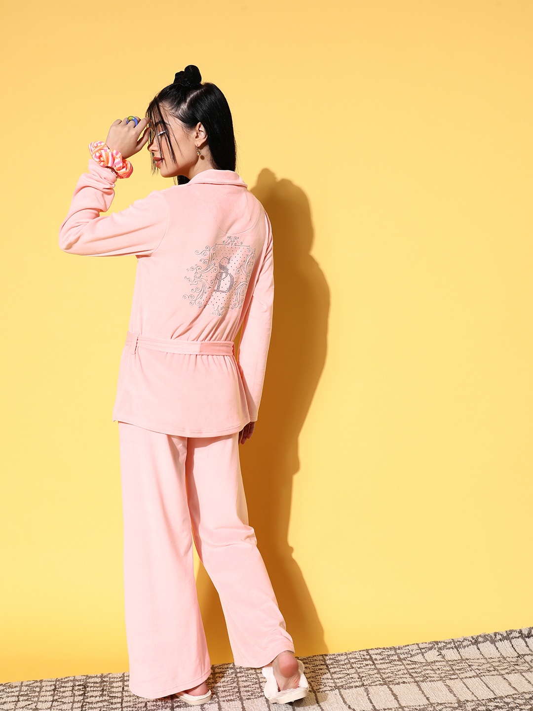 

Sweet Dreams Women Elegant Pink Solid Top with Track Pants