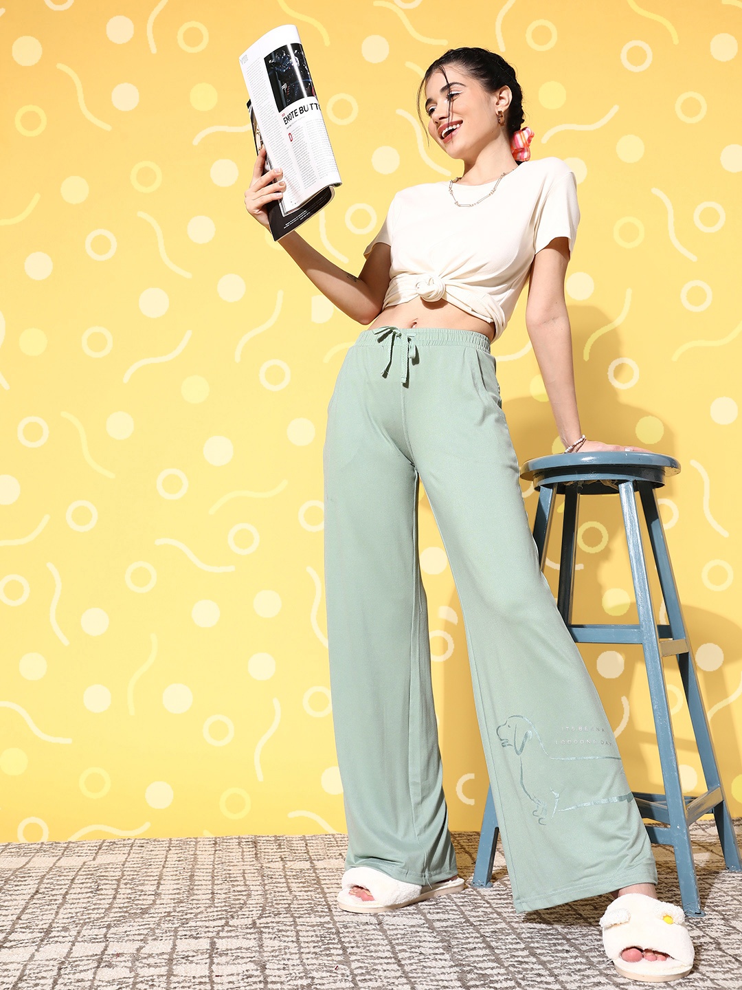 

Sweet Dreams Women Stunning Green Solid Wide Leg Lounge Pants