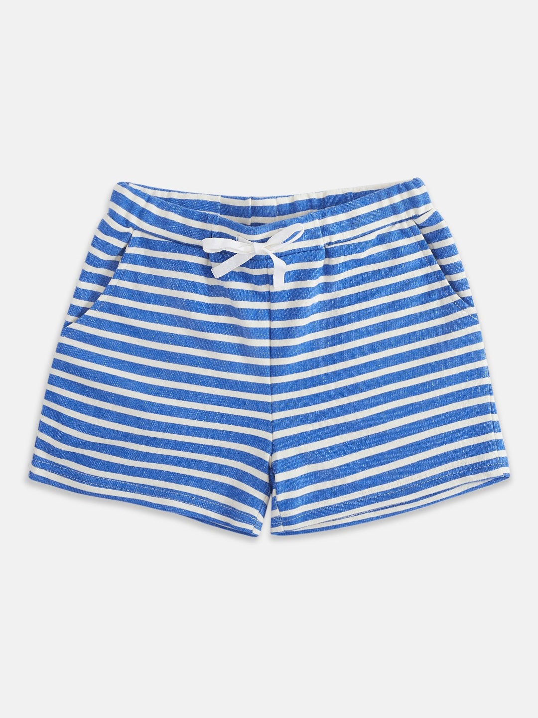

Pantaloons Junior Girls Blue Cotton Striped Striped Shorts