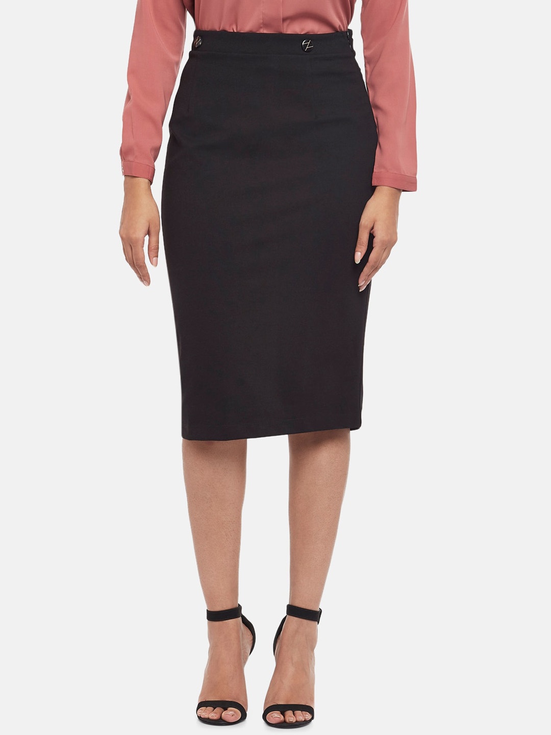 

Annabelle by Pantaloons Women Black Solid Pencil Skirt