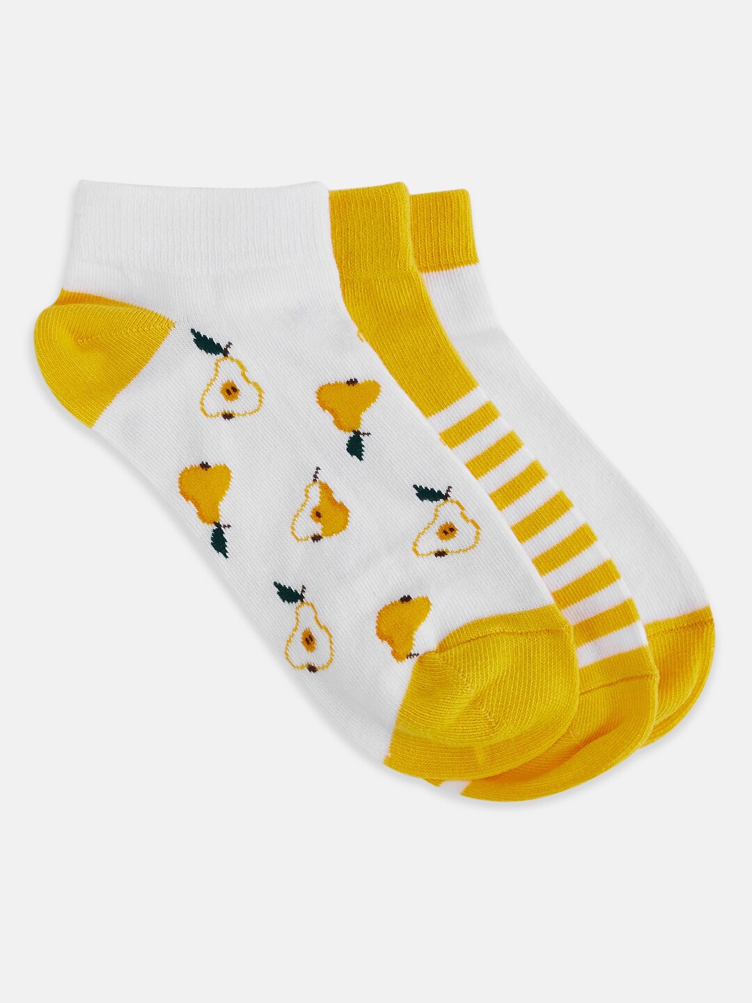

Honey by Pantaloons Women Pack Of 3 Yellow & White Patterned Ankle-Length Socks