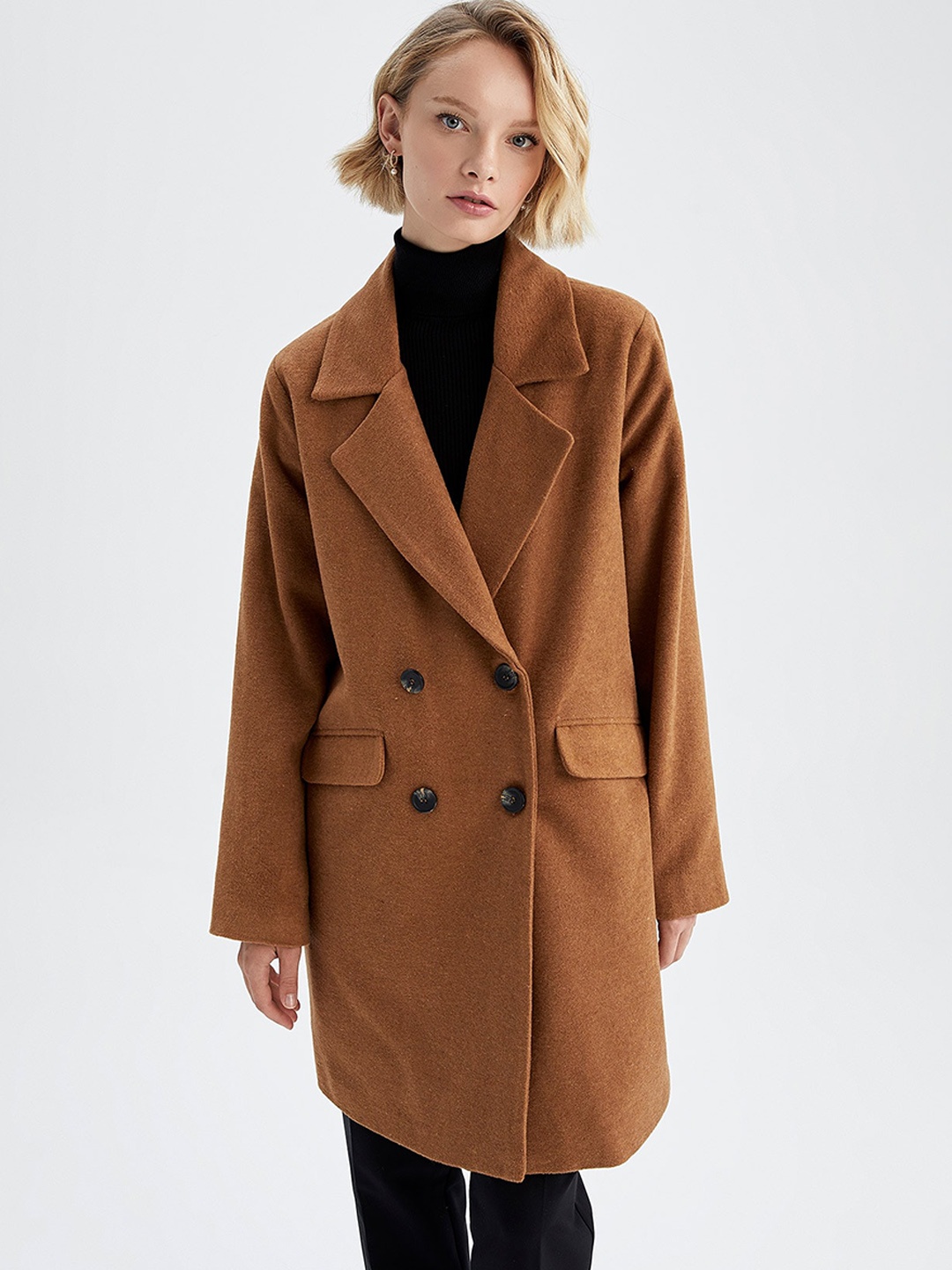 

DeFacto Women Coffee Brown Self-Design Trench Coat
