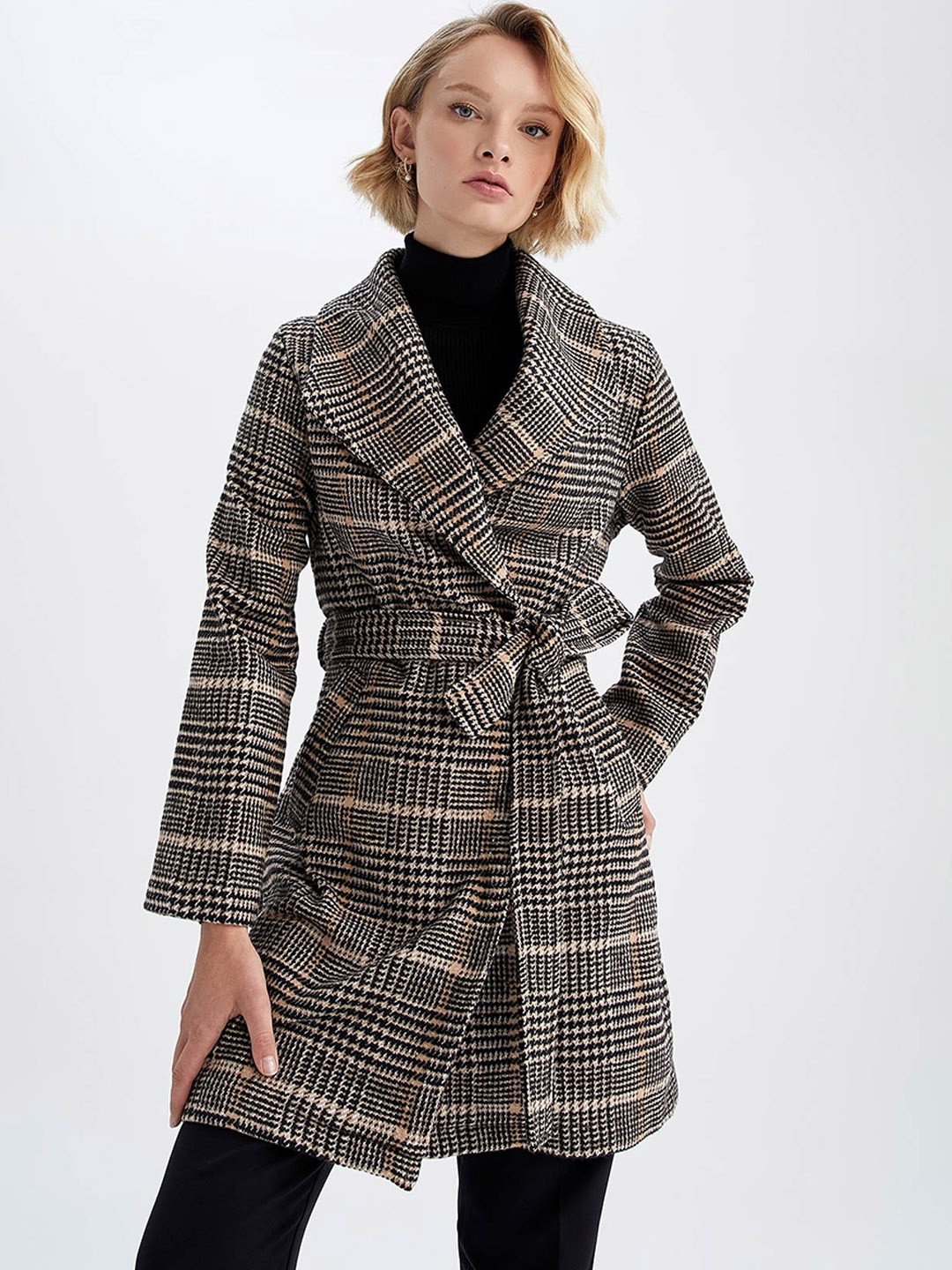 

DeFacto Women Brown Checked Longline Overcoats