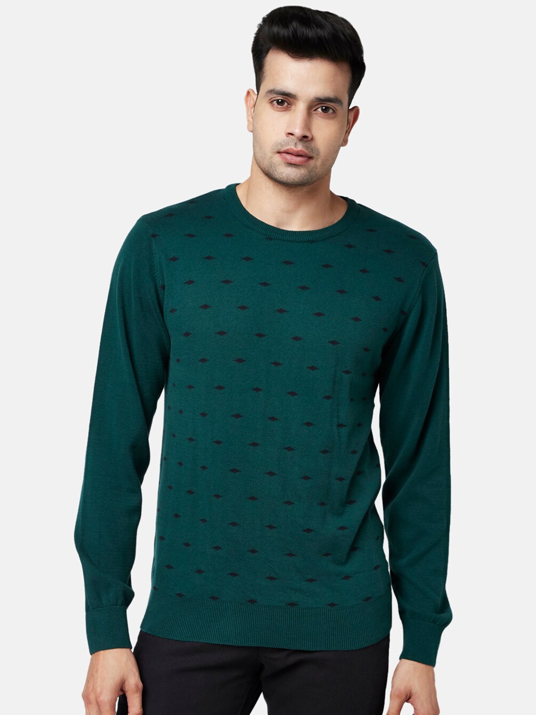 

BYFORD by Pantaloons Men Green & Black Printed Cotton Pullover