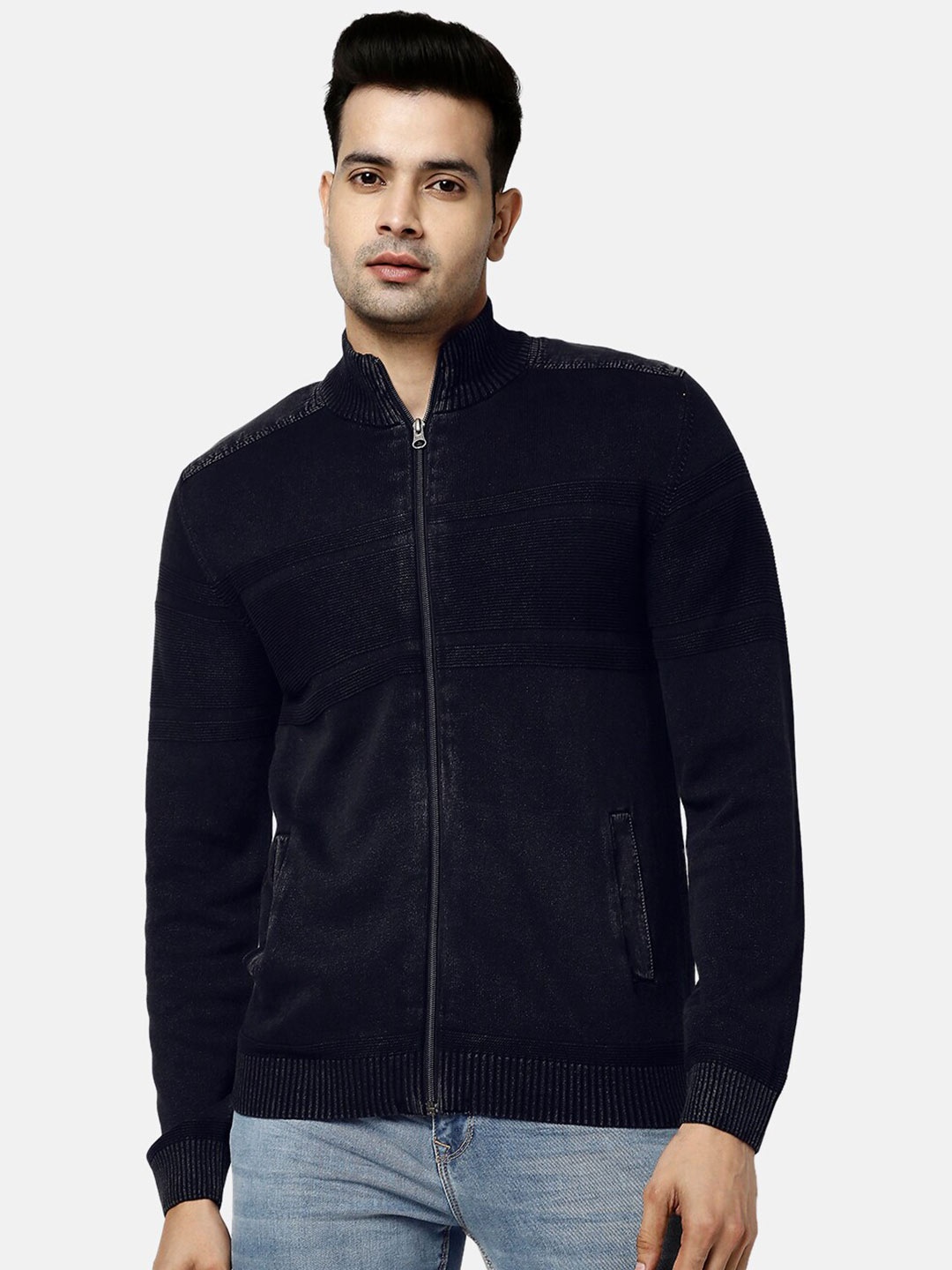 

BYFORD by Pantaloons Men Navy Blue Solid Cotton Cardigan