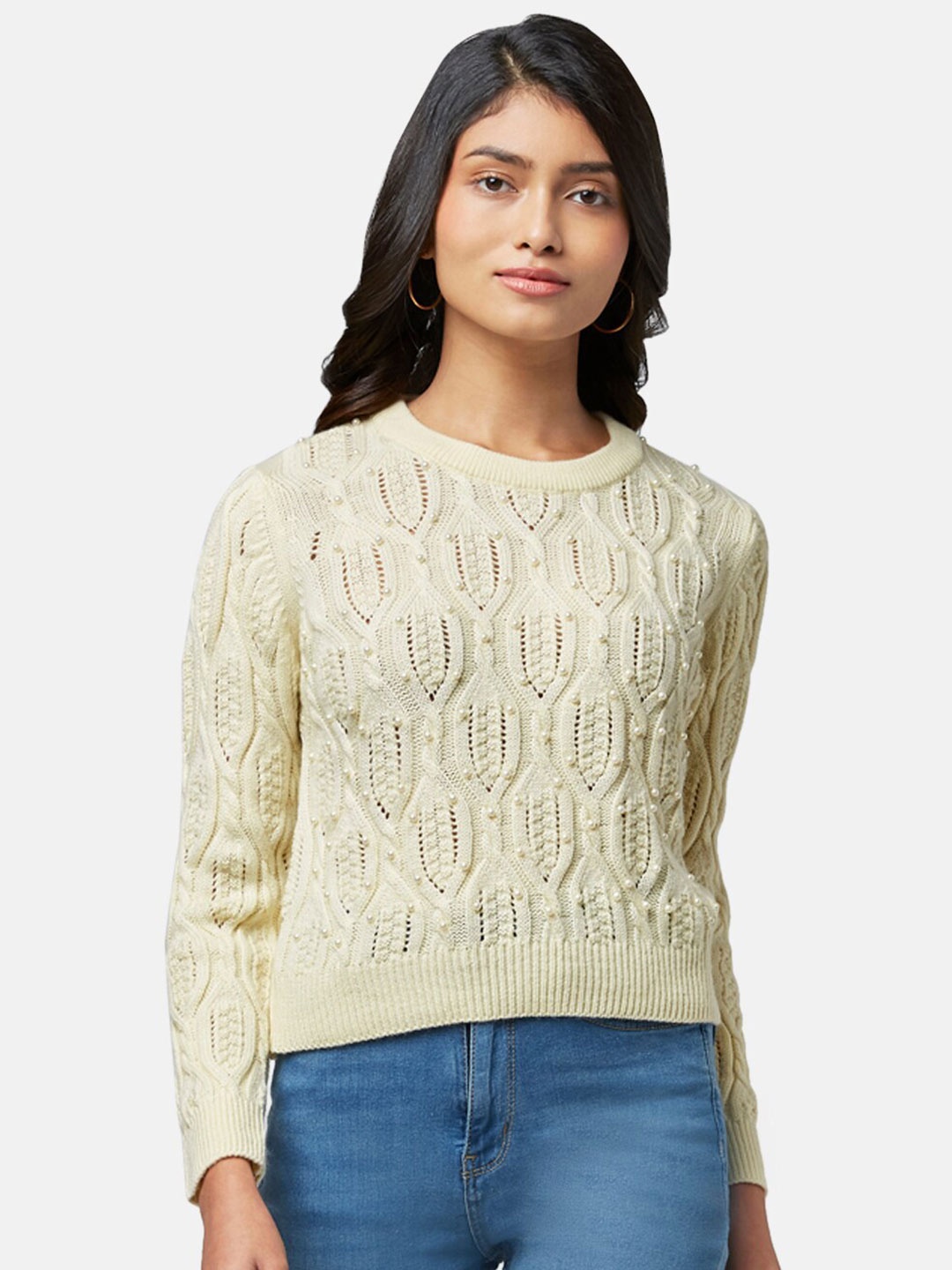 

Honey by Pantaloons Women Off White Pullover with Embellished Detail