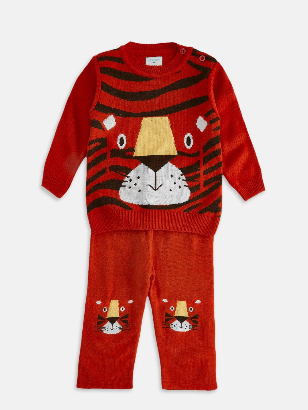 

Pantaloons Baby Infant Boys Orange & Black Printed T-shirt with Trouser Set
