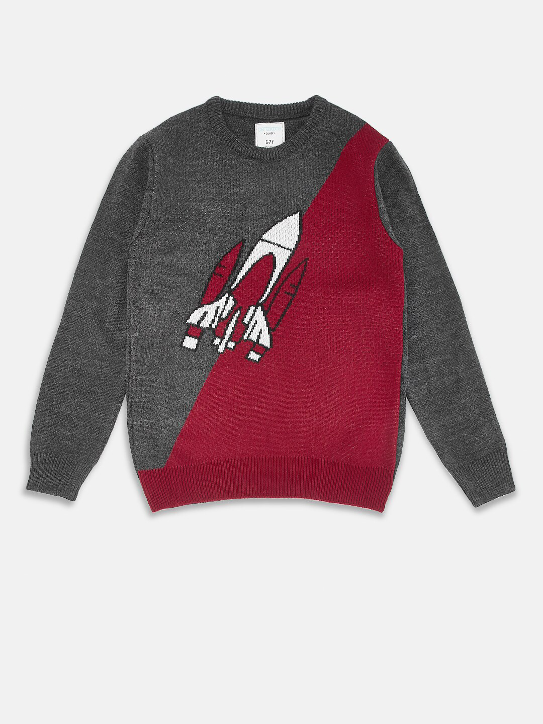 

Pantaloons Junior Boys Maroon & Grey Colourblocked Colourblocked Pullover