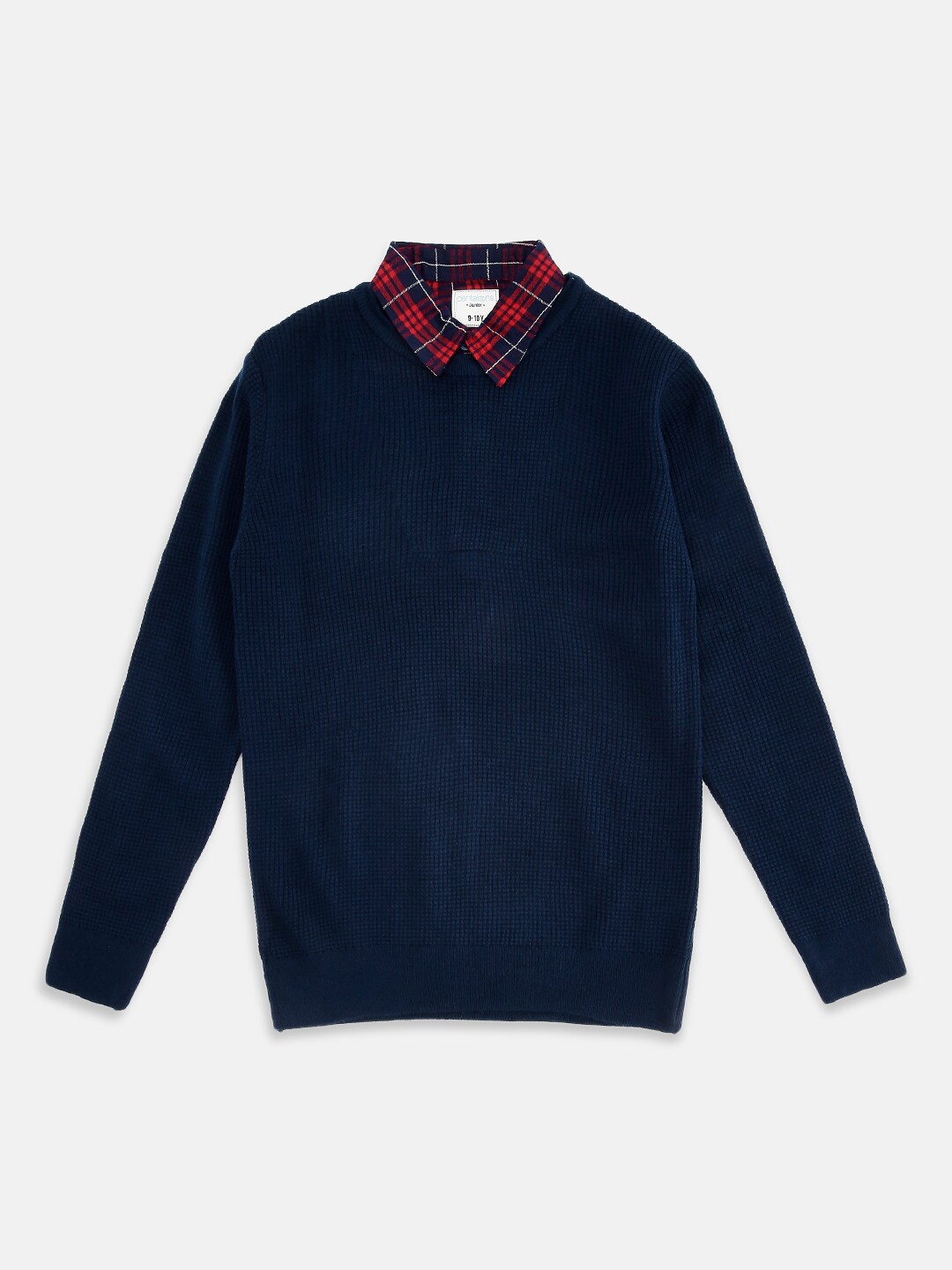 

Pantaloons Junior Boys Navy Blue & Red Cable Knit Shirt Collar Pullover Sweater