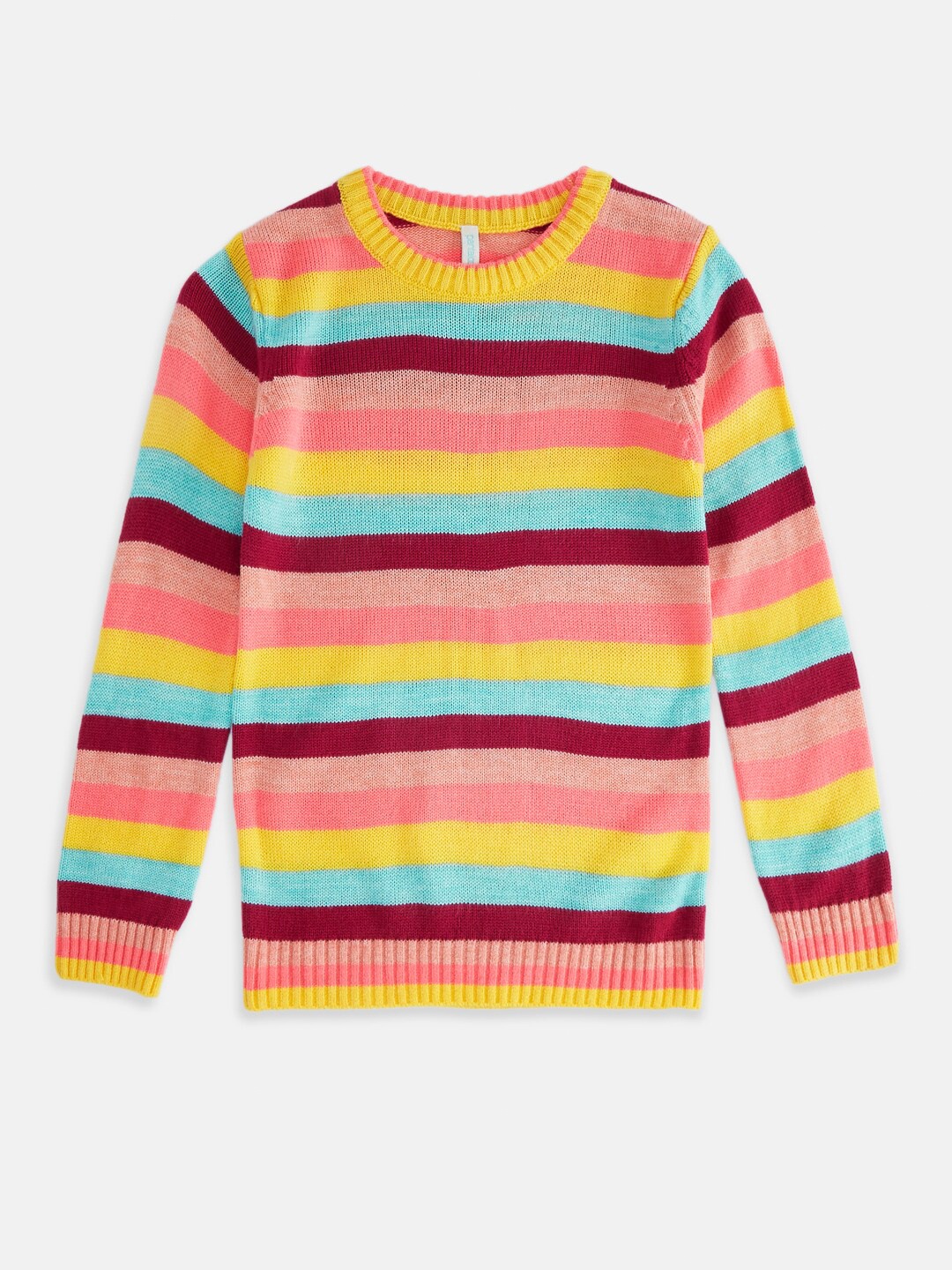 

Pantaloons Junior Girls Blue & Yellow Striped Striped Acrylic Pullover Sweater