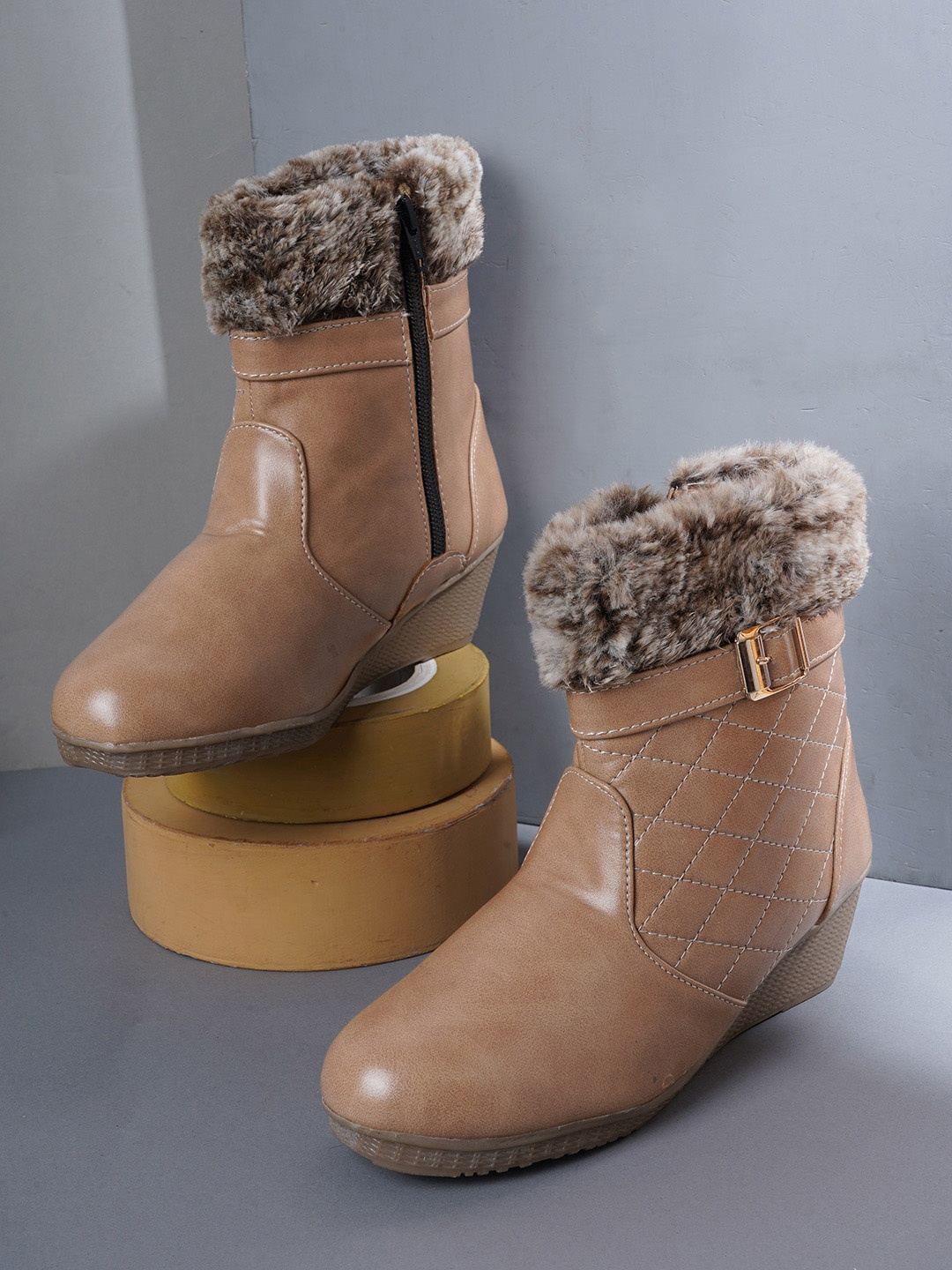 

EVERLY Women Beige Solid Regular Boots