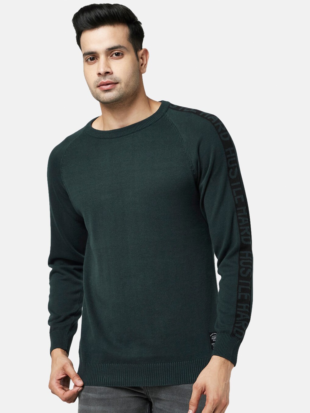 

People Men Olive Green Cotton Pullover
