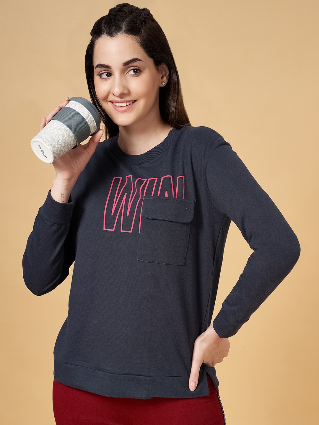 

Ajile by Pantaloons Women Navy Blue Printed Sweatshirt