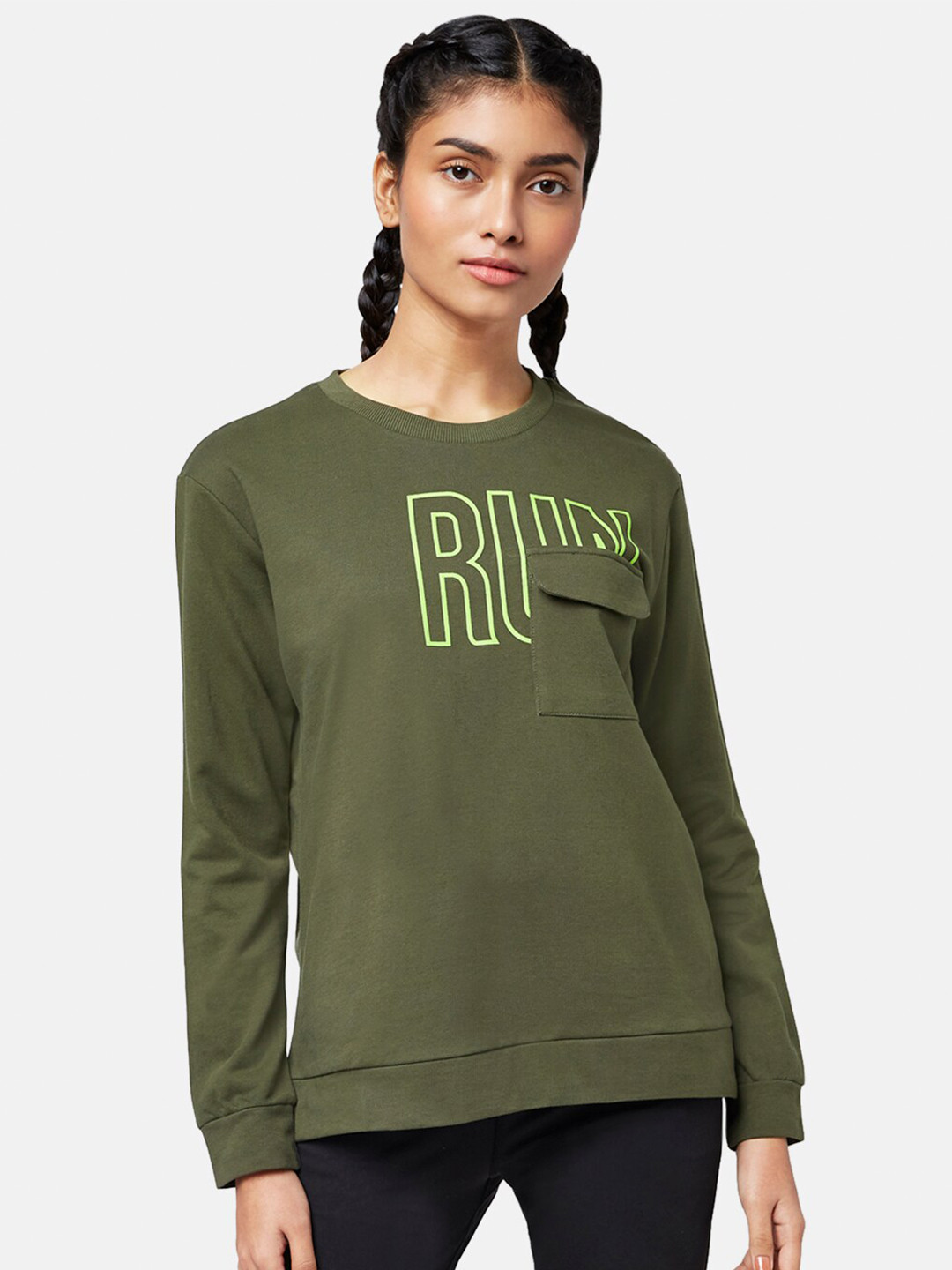 

Ajile by Pantaloons Women Olive Green Printed Sweatshirt