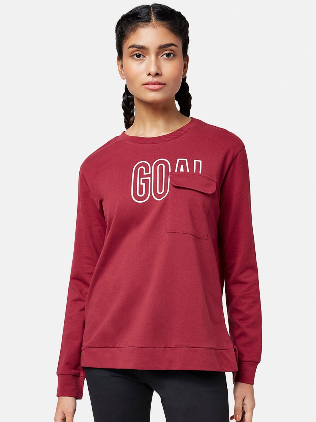 

Ajile by Pantaloons Women Maroon Printed Cotton Sweatshirt