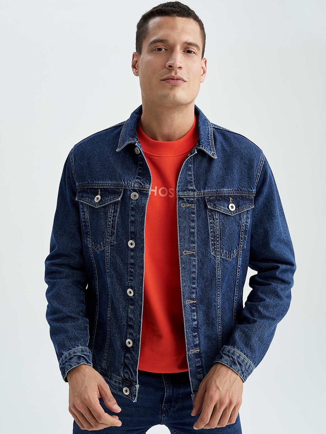 

DeFacto Men Blue Washed Denim Jacket