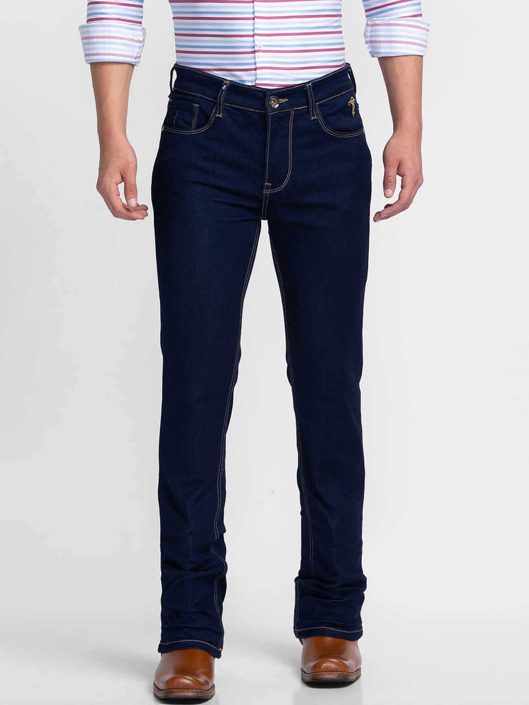 

mode de base Men Navy Blue Bootcut Cotton Stretchable Jeans