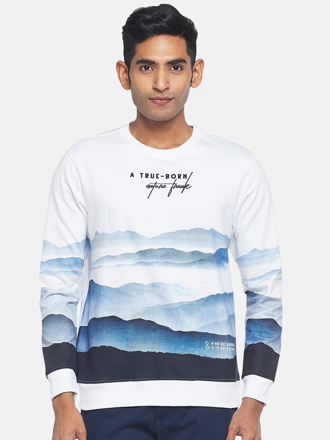 

Urban Ranger by pantaloons Men White & Navy Blue Printed Sweatshirt