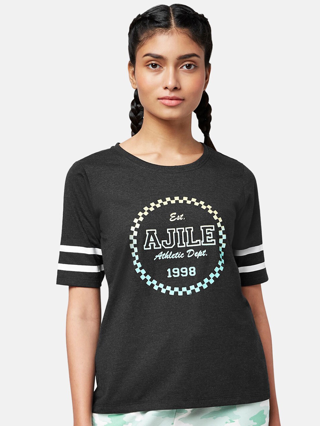 

Ajile by Pantaloons Women Charcoal Printed Top