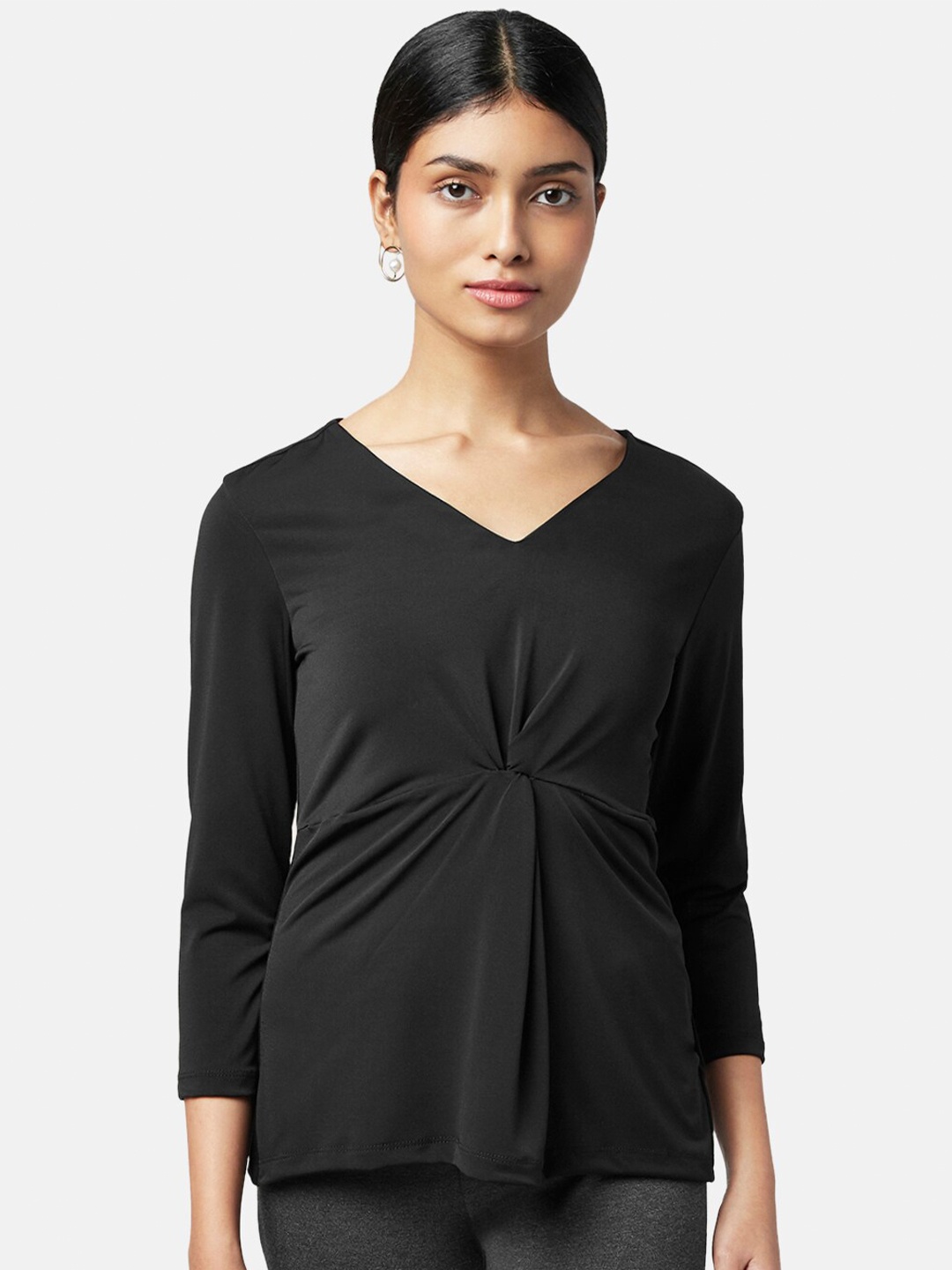 

Annabelle by Pantaloons Women Black Solid Front Twisted Top