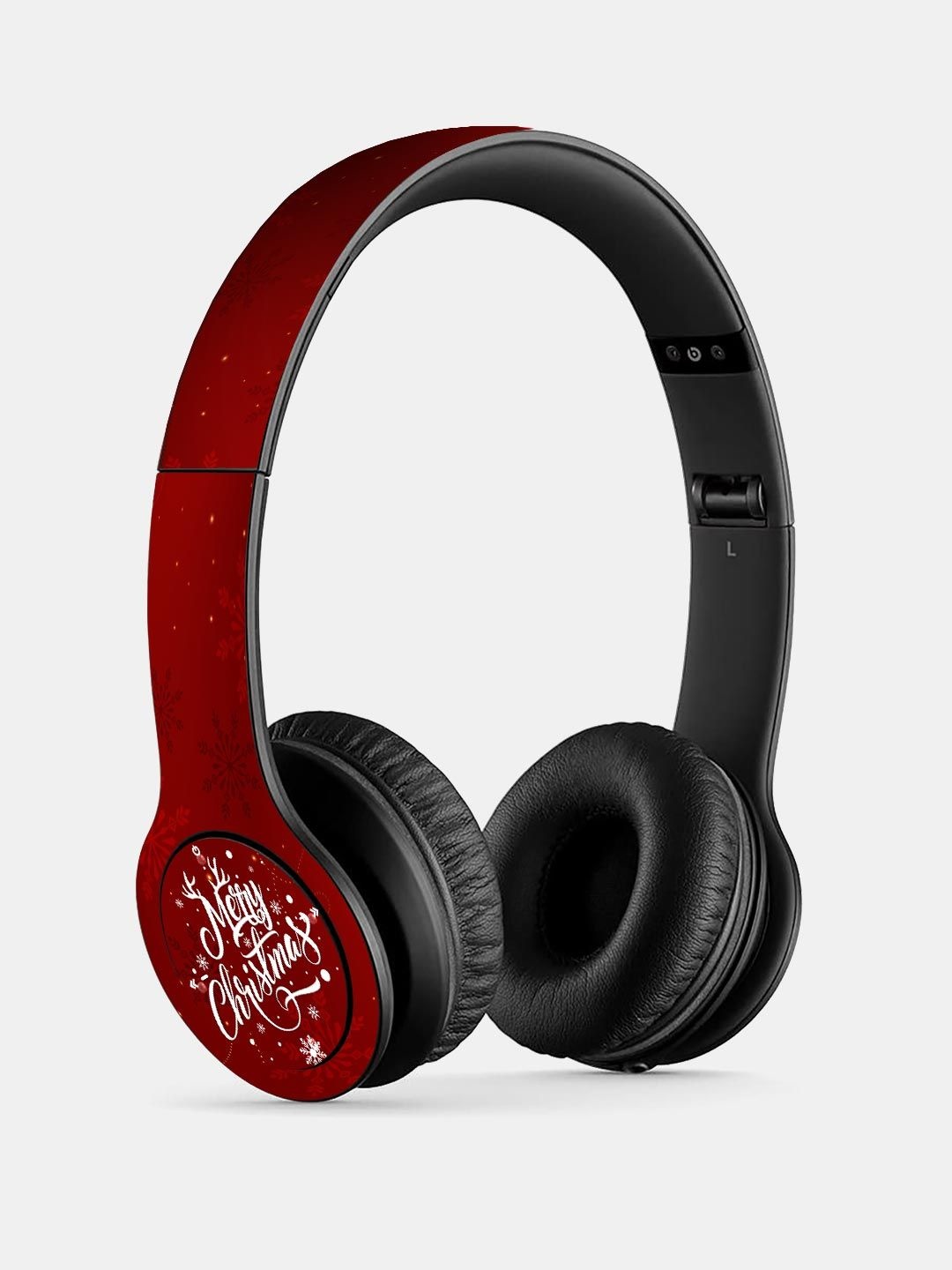 

macmerise Maroon Printed Merry Christmas P47 Bluetooth Wireless On-Ear Headphones with Mic