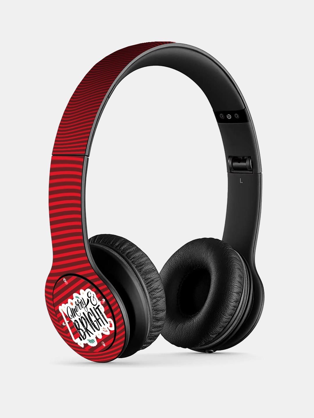 

macmerise Red Printed Merry Bright P47 Bluetooth Wireless On-Ear Headphones with Mic