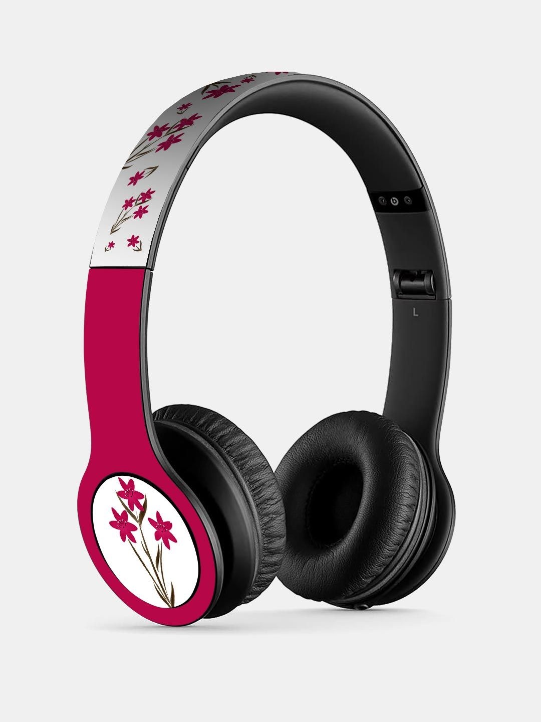 

macmerise Pink & Grey Printed Lily P47 Bluetooth Wireless On-Ear Headphones With Mic