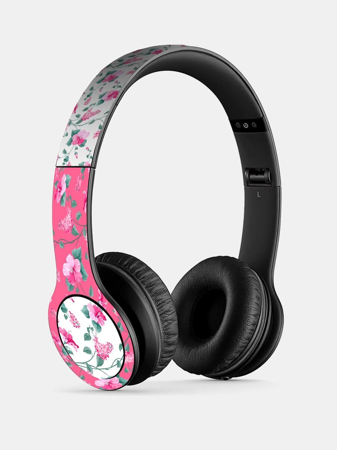 

macmerise Pink & White Printed SK Hibiscus Blush P47 Bluetooth On-Ear Headphones With Mic