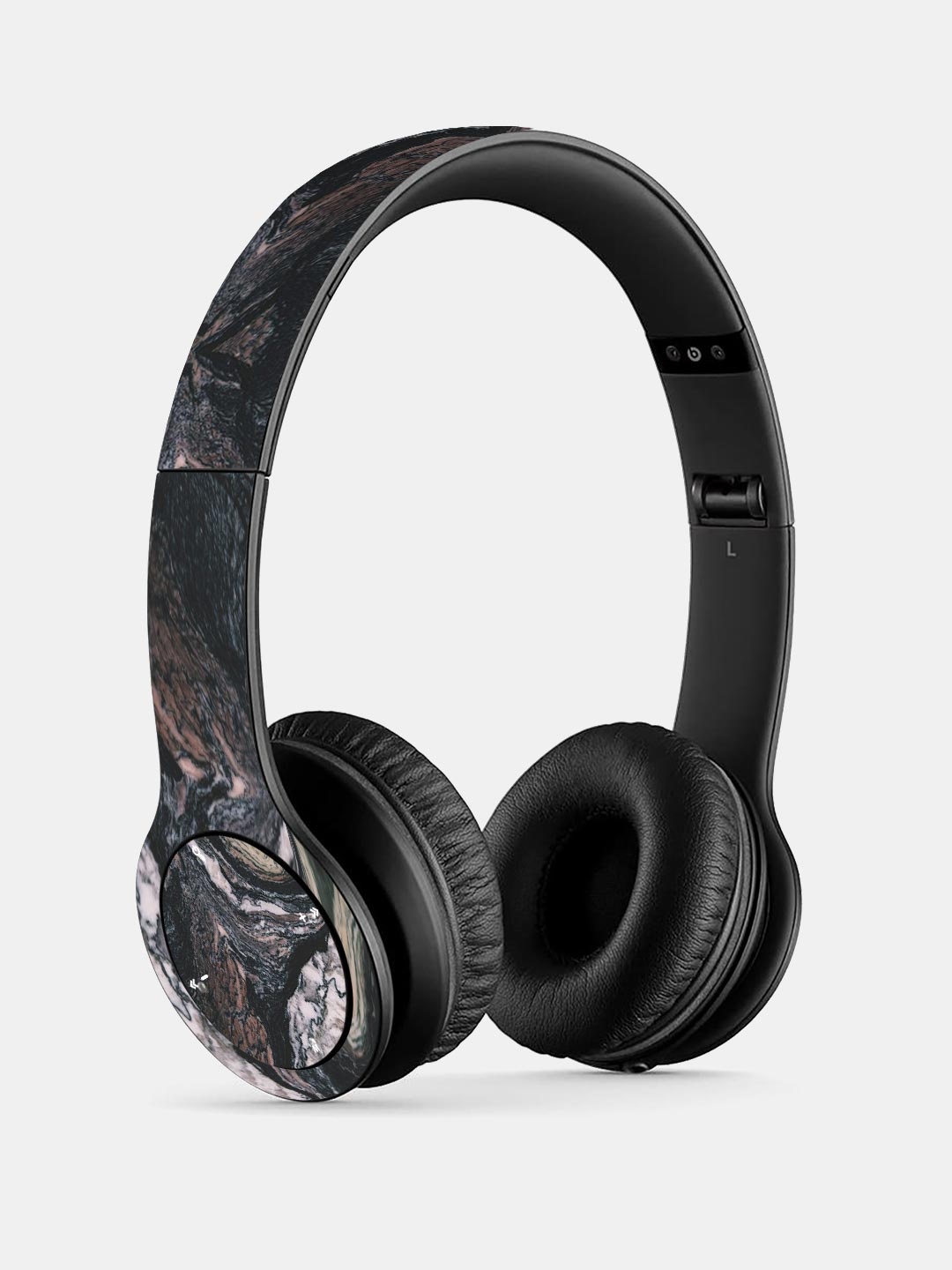 

macmerise Black & Grey Printed Marble Twist P47 Bluetooth Wireless On-Ear Headphones