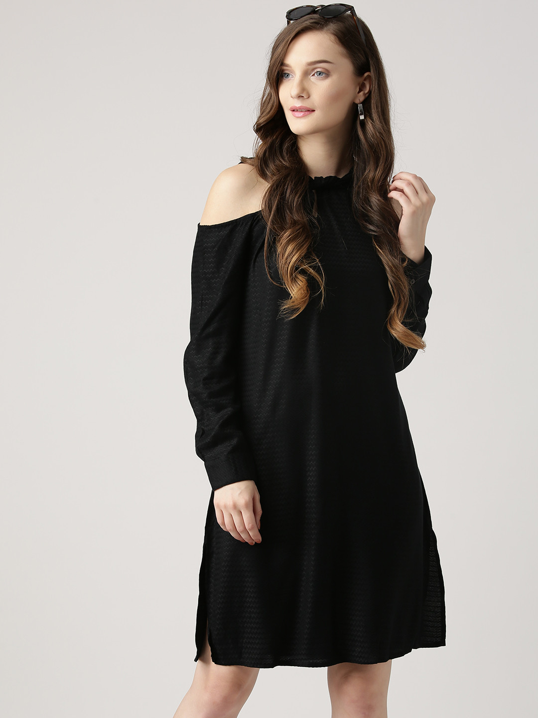 

Marie Claire Women Black Self Design A-Line Dress