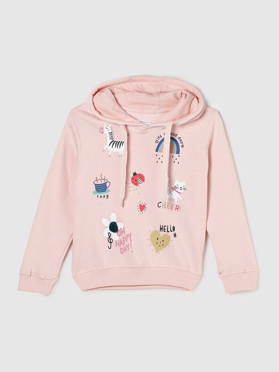 

max Girls Peach-Coloured Printed Hooded Sweatshirt