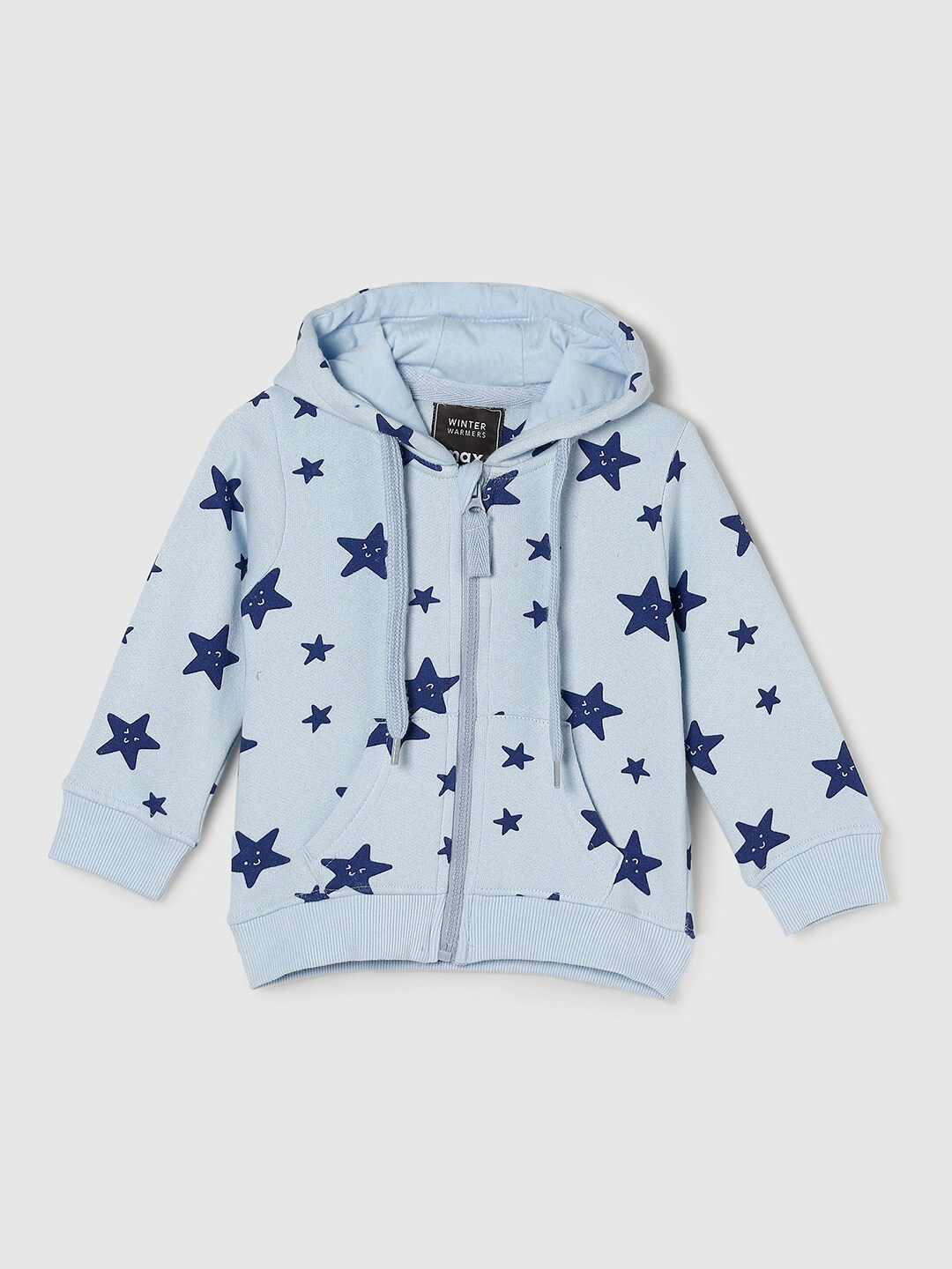 

max Boys Blue Printed Long Sleeves Hooded Cotton Sweatshirt