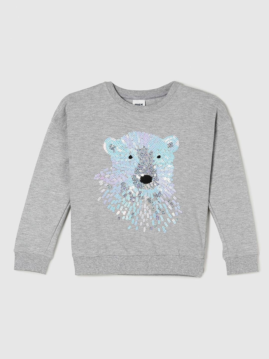 

max Girls Grey Embellished Pure Cotton Sweatshirt