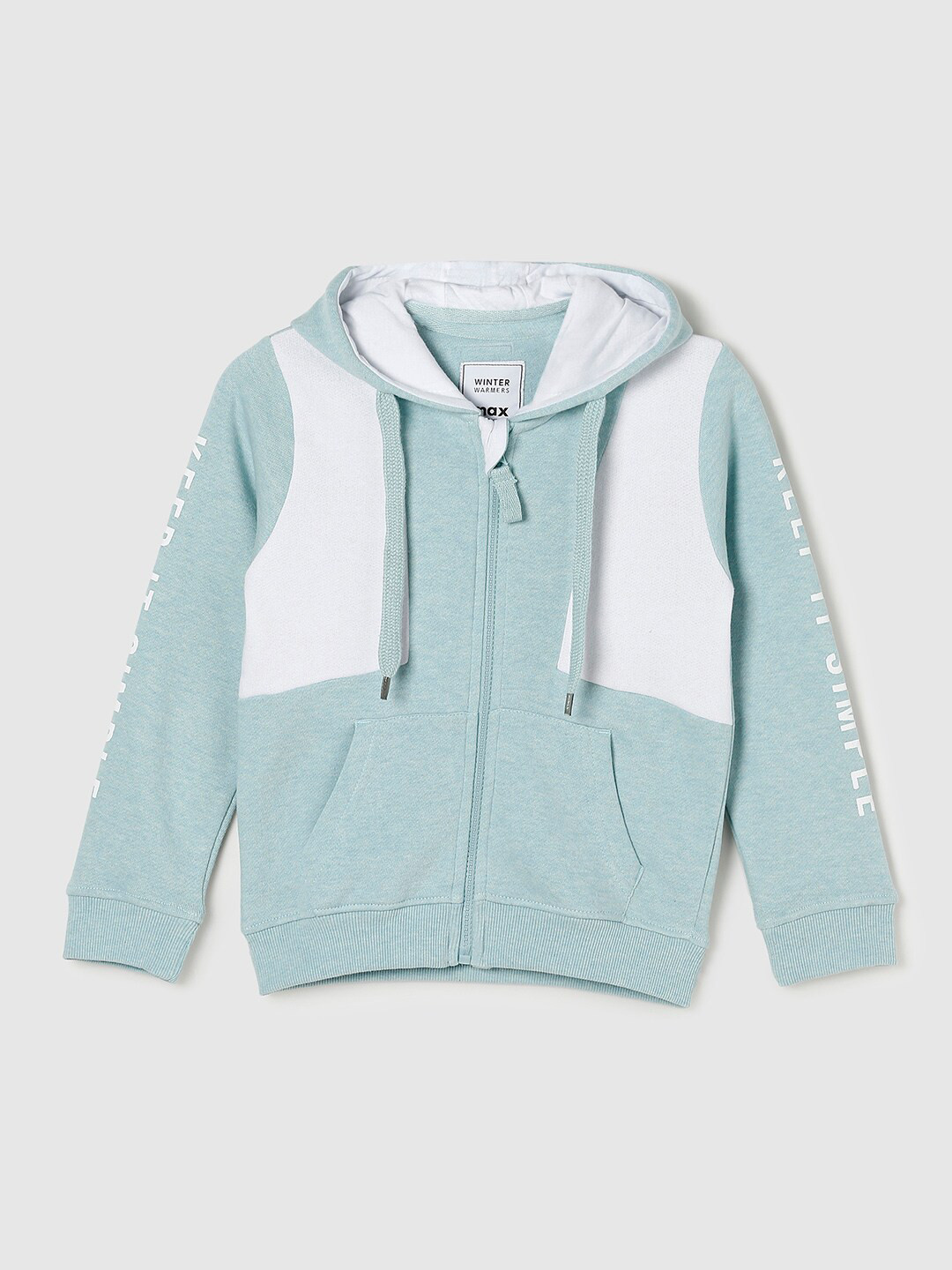 

max Girls Sea Green & White Colourblocked Hooded Sweatshirt