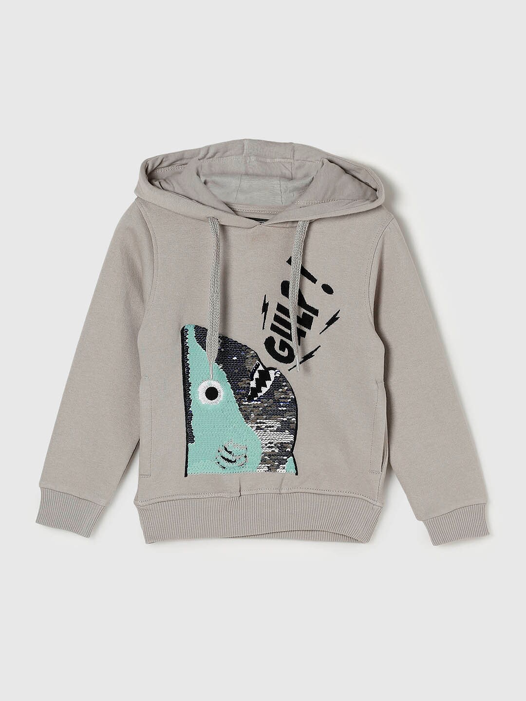 

max Boys Grey Cotton Printed Hooded Sweatshirt