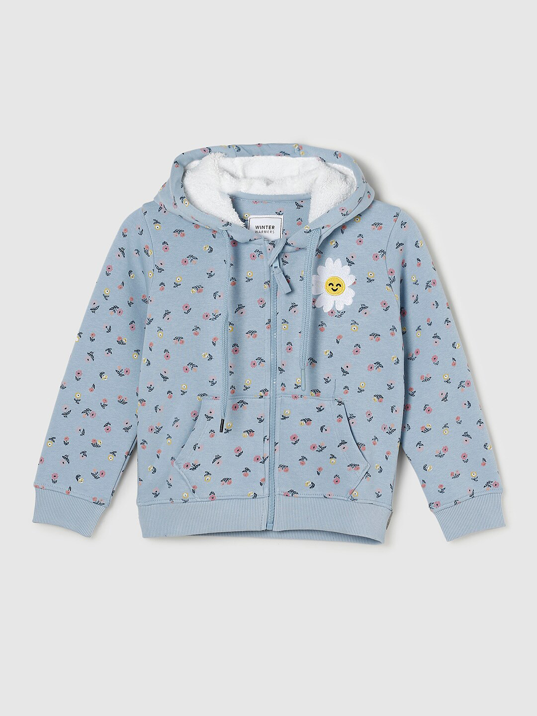 

max Infant Girls Blue & Pink Printed Hooded Sweatshirt
