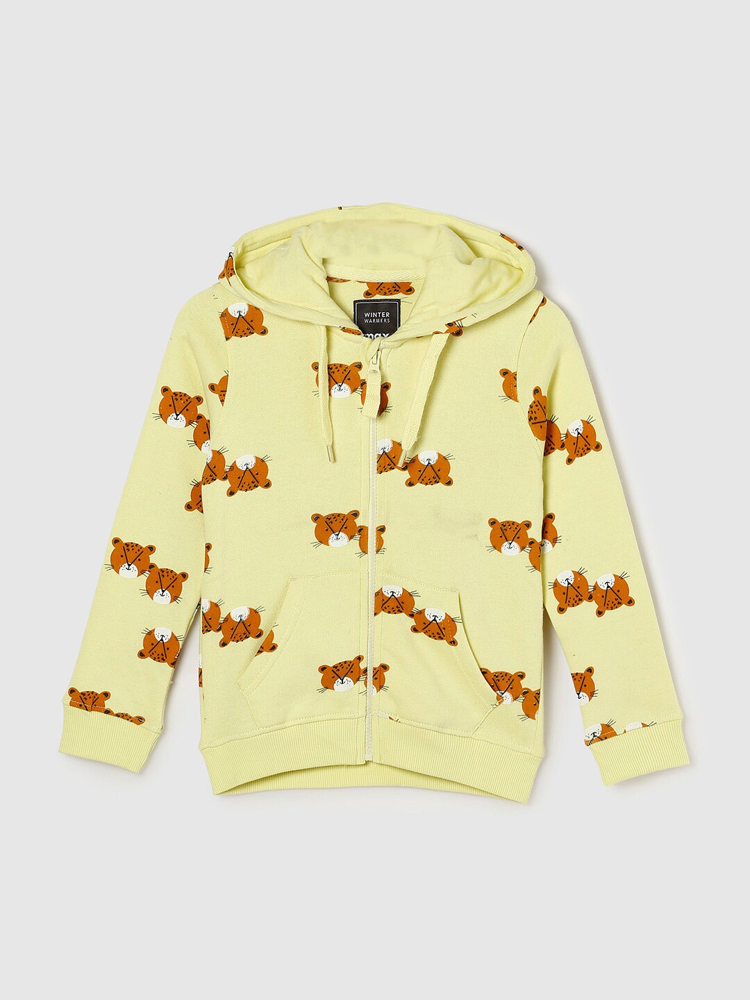 

max Boys Yellow Printed Cotton Hooded Sweatshirt
