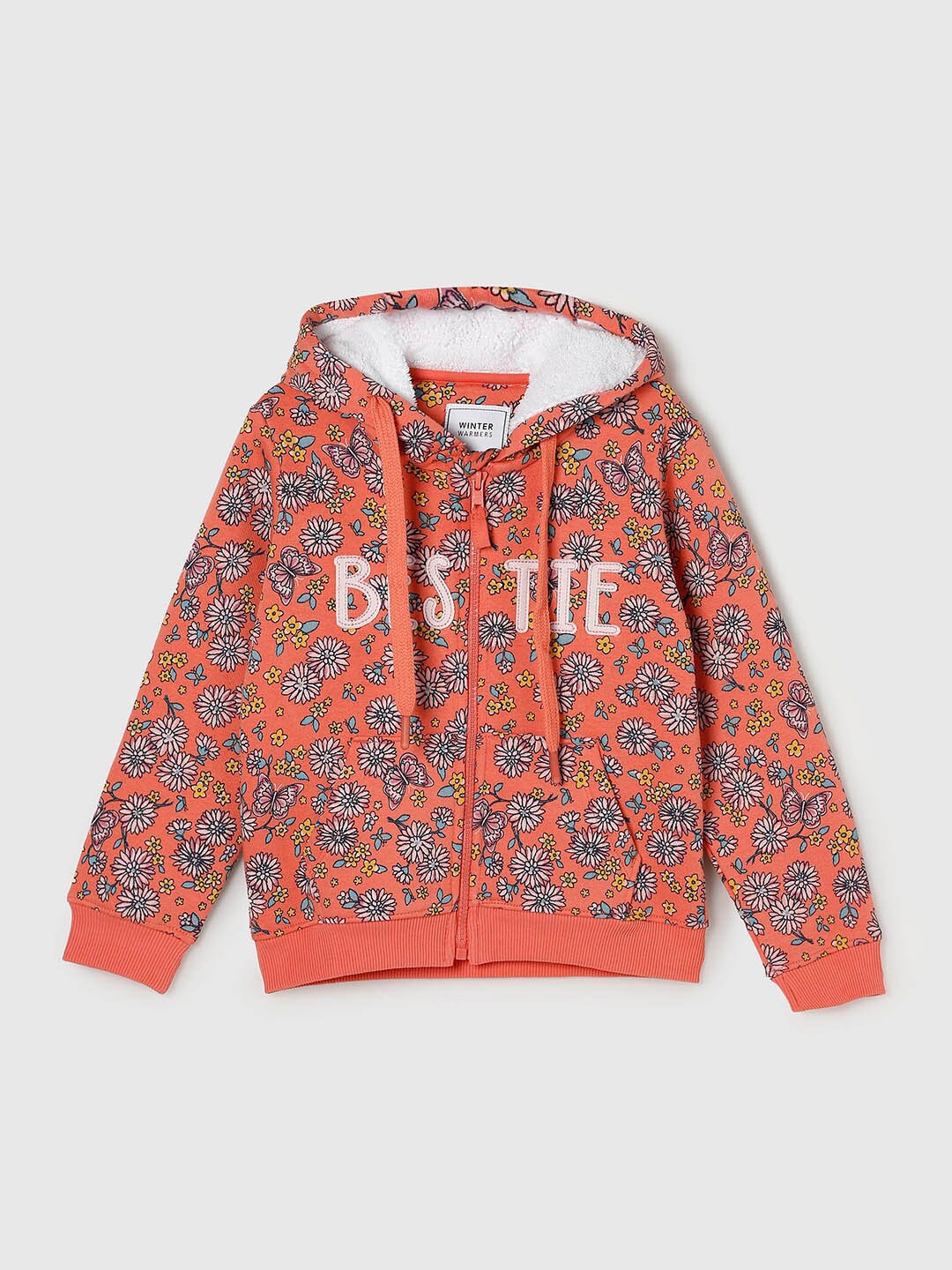 

max Girls Orange Printed Hooded Cotton Sweatshirt