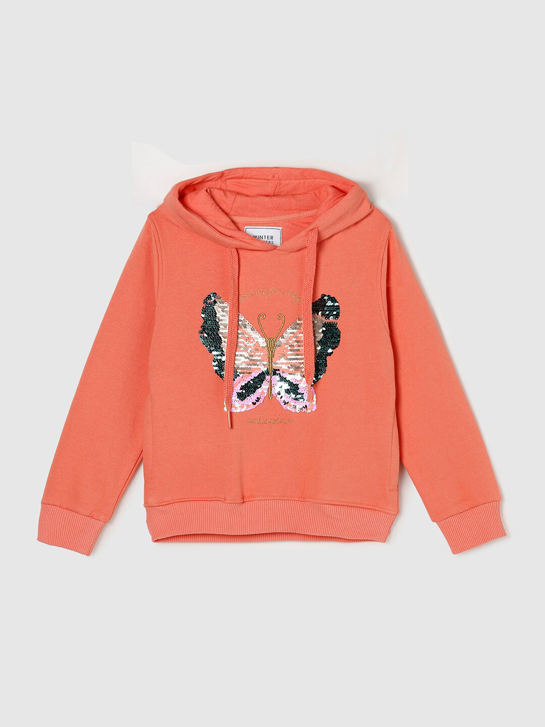 

max Girls Peach-Coloured Embellished Hooded Sweatshirt