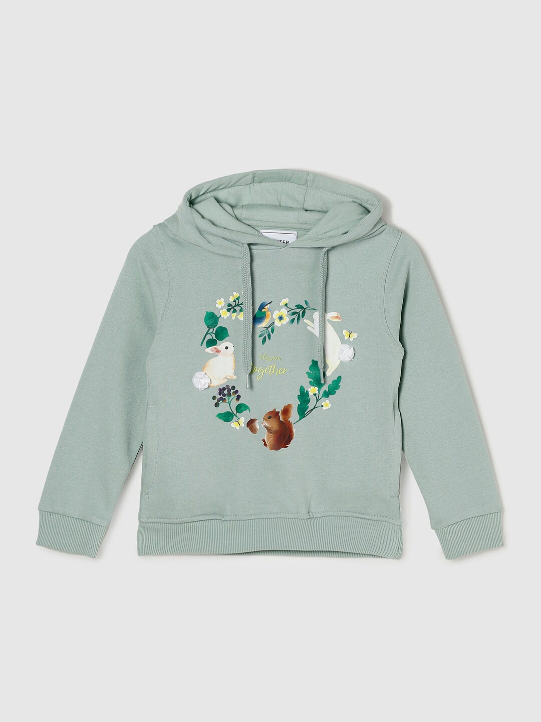 

max Girls Sea Green Printed Hooded Sweatshirt