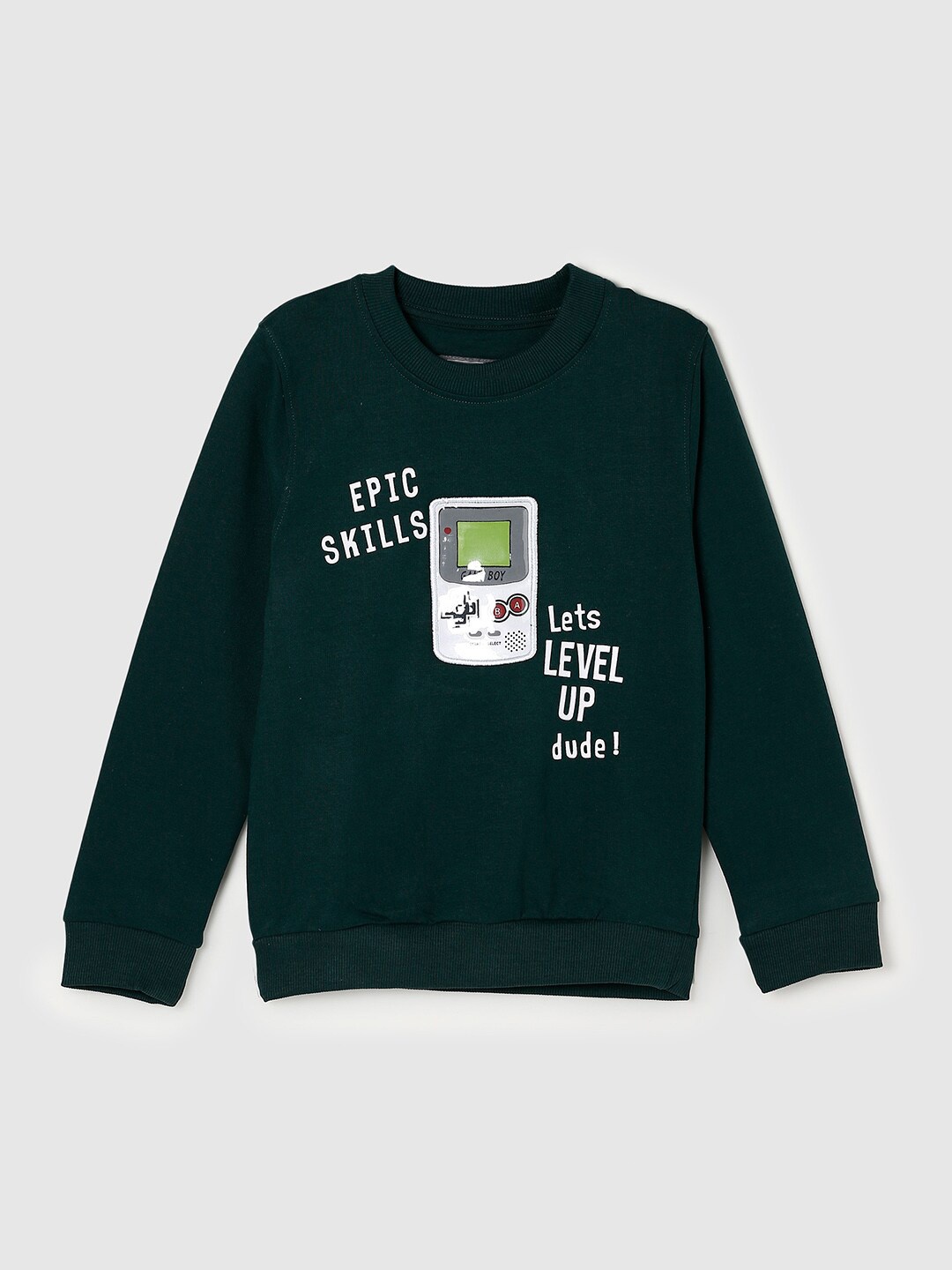 

max Boys Green Printed Pure Cotton Pullover Sweatshirt
