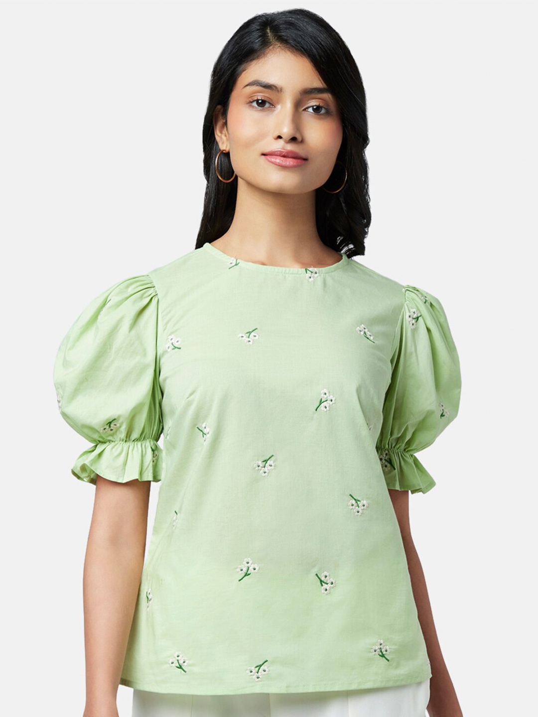 

Honey by Pantaloons Women Green Floral Embroidered Top