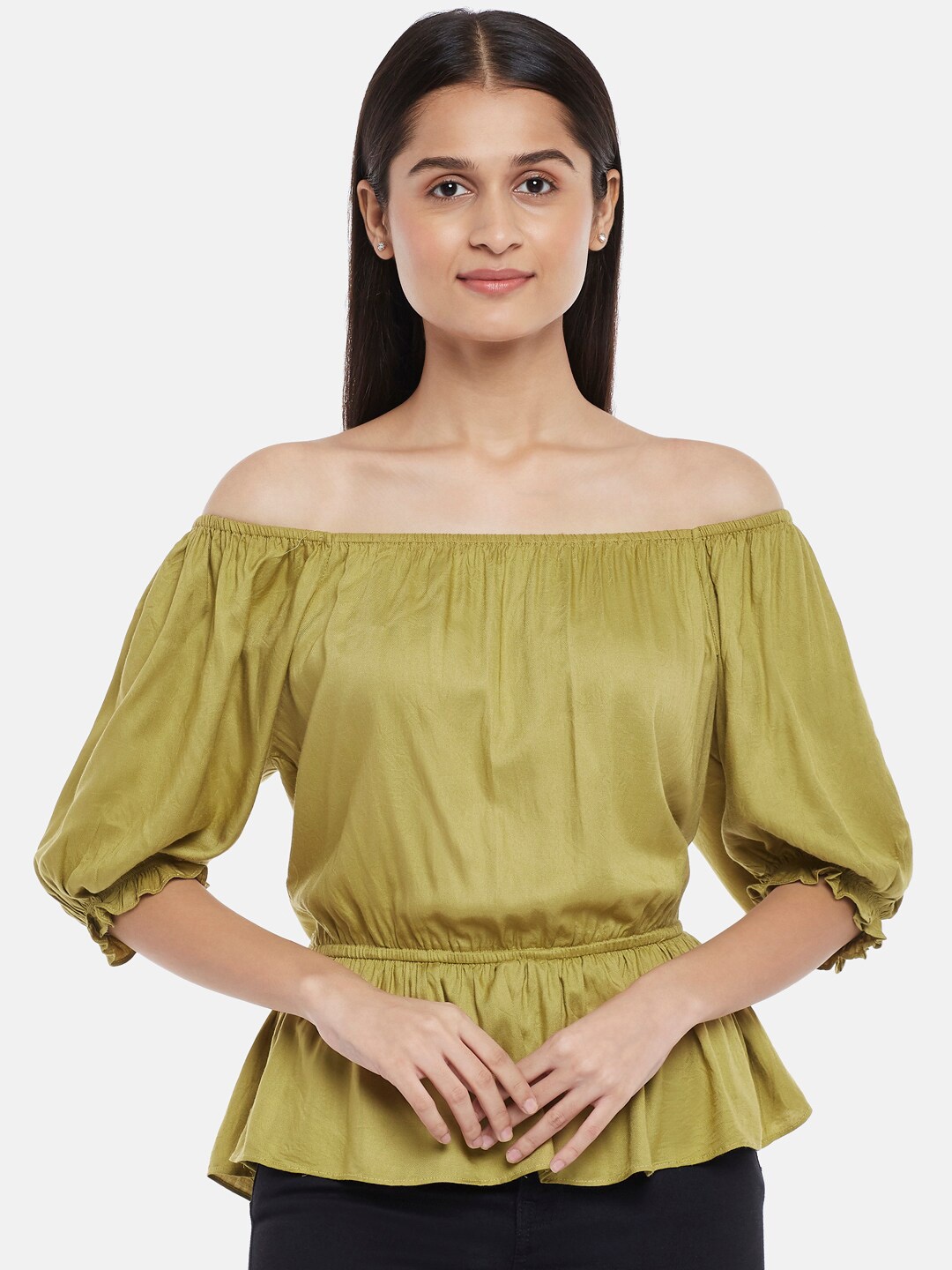 

Honey by Pantaloons Khaki Off-Shoulder Bardot Top