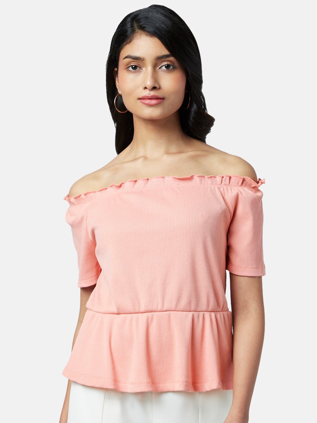 

Honey by Pantaloons Women Peach-Coloured Off-Shoulder Bardot Top