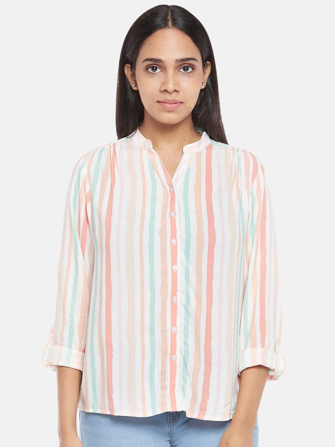 

Honey by Pantaloons Women Off White Striped Casual Shirt
