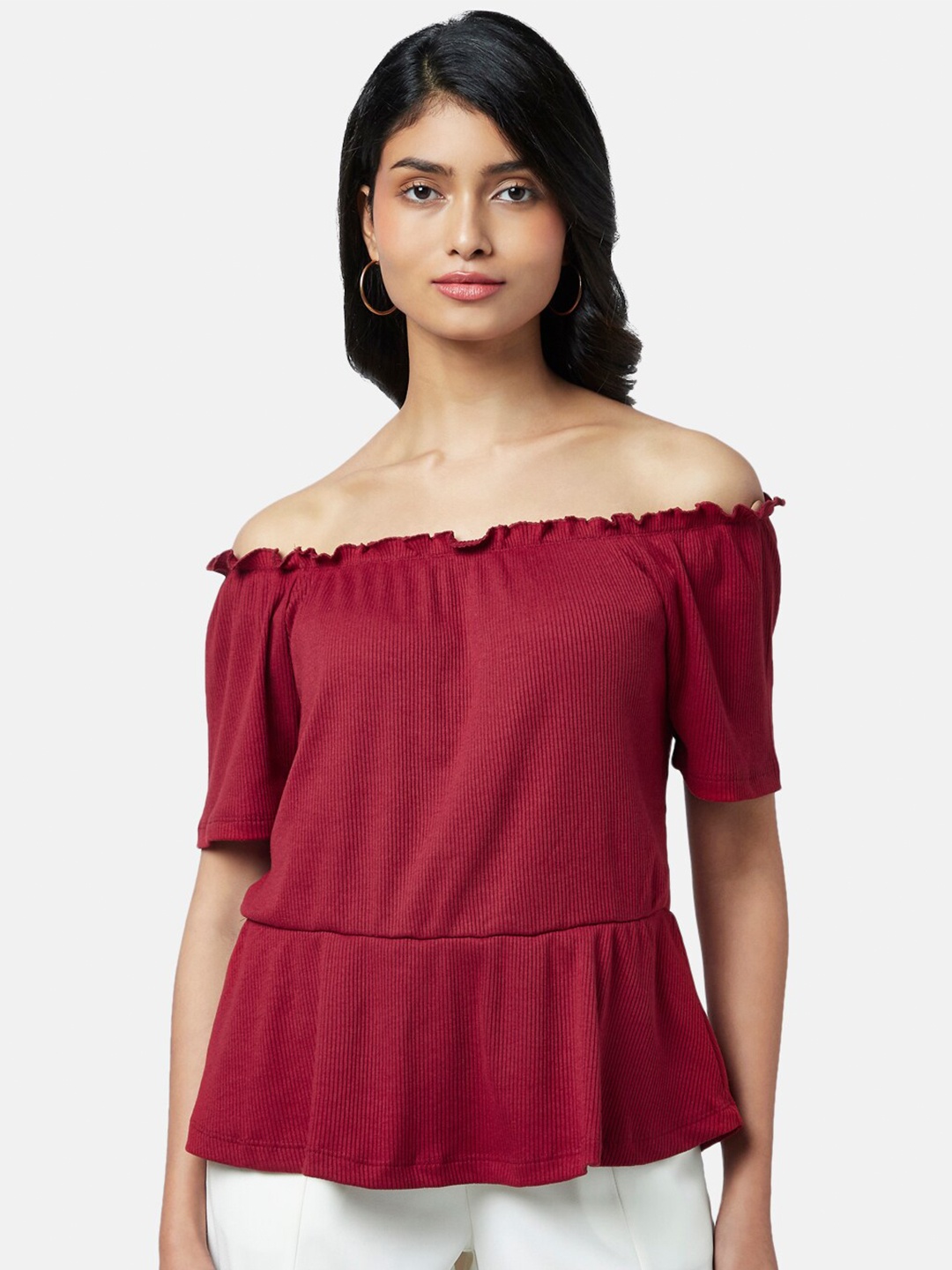 

Honey by Pantaloons Women Maroon Off-Shoulder Bardot Top